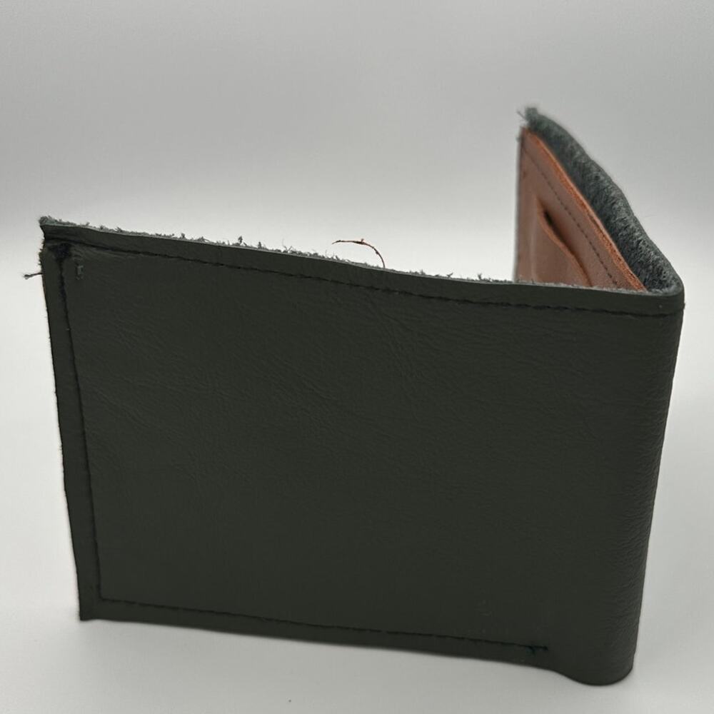 Handmade Oaxaca Leather Wallet Military Green Camel Bifold